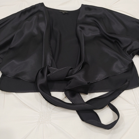 Laura charcoal black satin tie up cardigan wrap shall. Size M - Picture 4 of 10